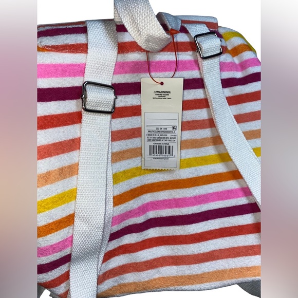 Boho Sunset Rainbow Striped Terrycloth Bucket Style Bag Backpack Rope Drawstring - Picture 10 of 13